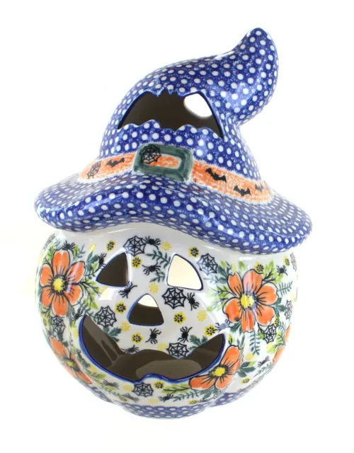 Blue Rose Polish Pottery Large Scarecrow Pumpkin Luminary