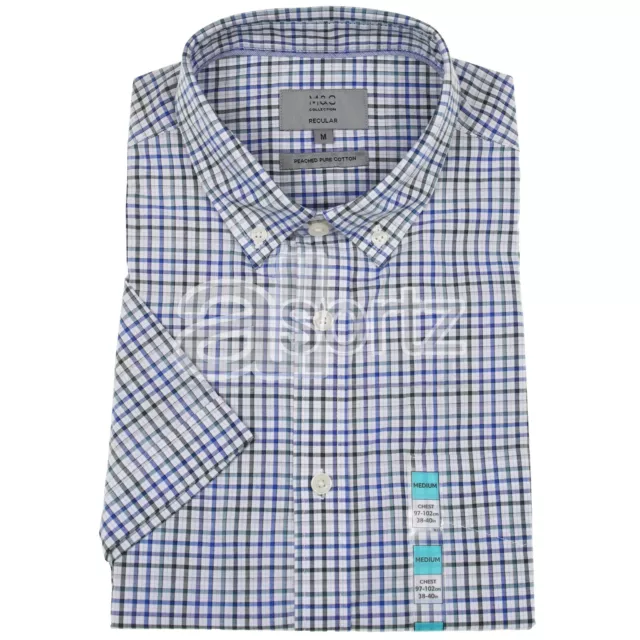 Mens Short Sleeve Cotton Shirt M S L Pure Checked Smart Casual Holiday Summer