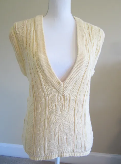 Vintage 80's Womens Cable Knit Yellow Vneck Sweater Vest Size S