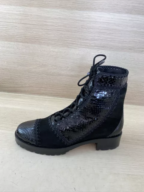 NWB Alexandre Birman Black Python Print Leather/Suede Combat Boots Women Size 37 2