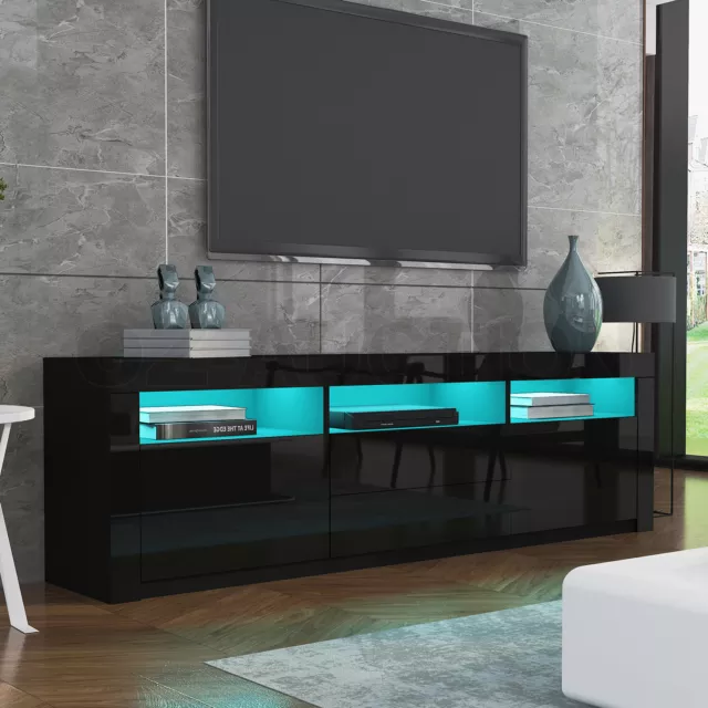 RGB LED Modern TV Stand Cabinet Wooden Entertainment Unit Storage Black/White AU