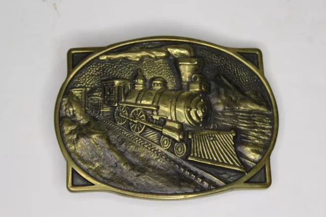 Vintage 1978 BTS Solid Brass Train Locomotive Engine Belt Buckle