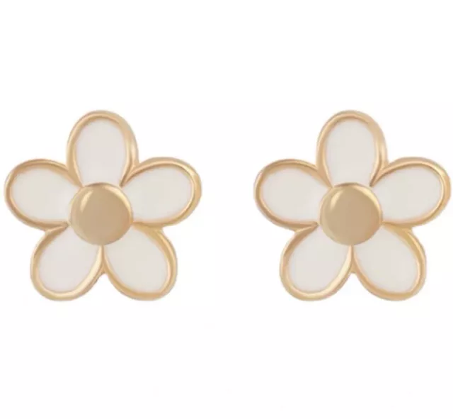 New Marc Jacobs Stud White Flower Earrings Gold Tone Free Shipping