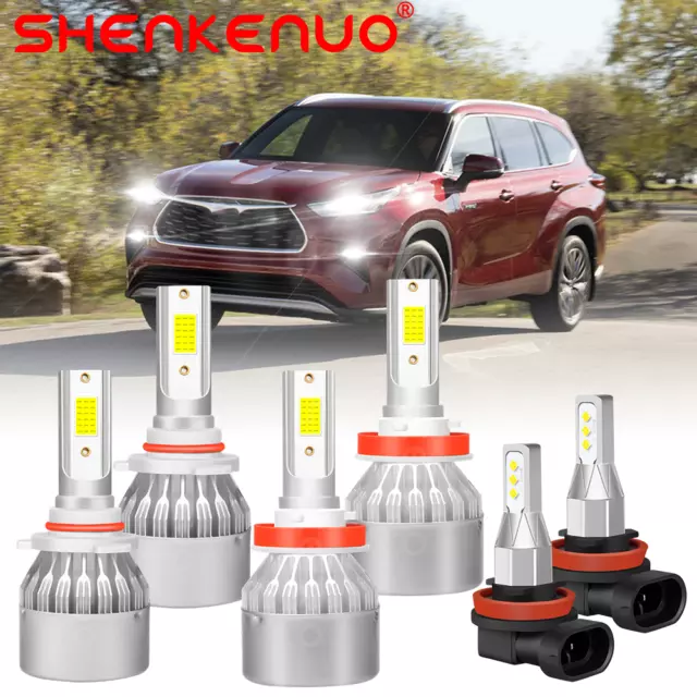 For Toyota Highlander 2014-2020 6x LED Headlight High Low Beam + Fog Light Bulbs