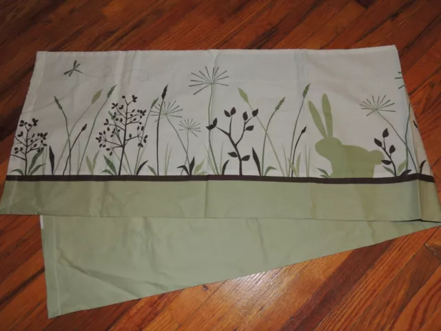 KIDSLINE BUNNY MEADOW WINDOW VALANCE Organic Cotton 14" x 60 Green Brown