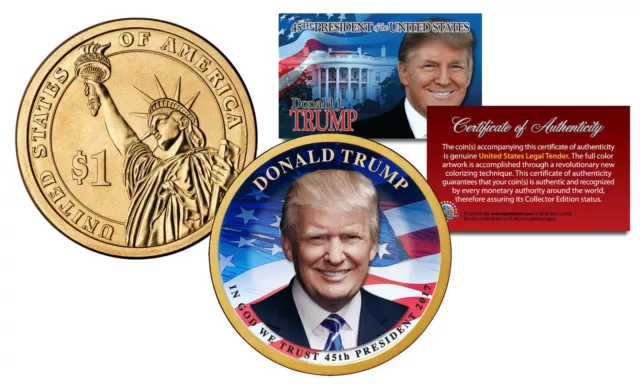 Donald Trump "45Th President Of The United States 2017" Colorized $1 Coin! Coa!