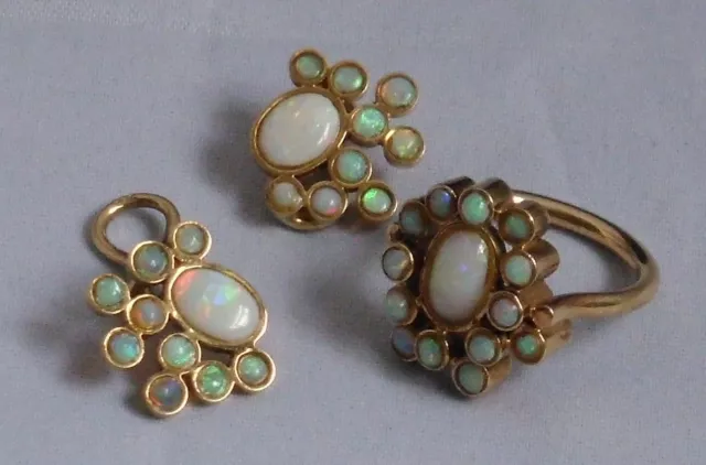 Set Ring Ohrringe  Opal Vollopal Edelopal 585 gold