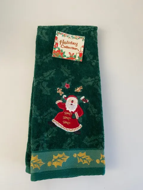 Christmas Holiday Hand Towel Green Santa New w/Tags