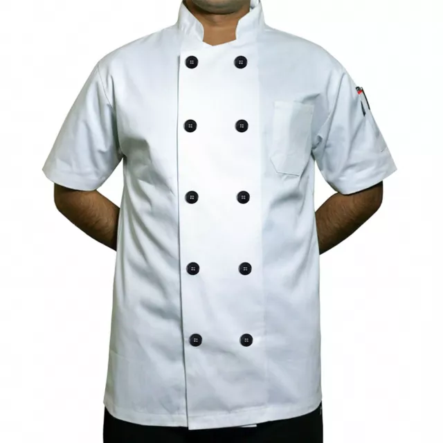 WHITE CHEF JACKET PLASTIC BUTTON short sleeve UK catering chef jackets !!!