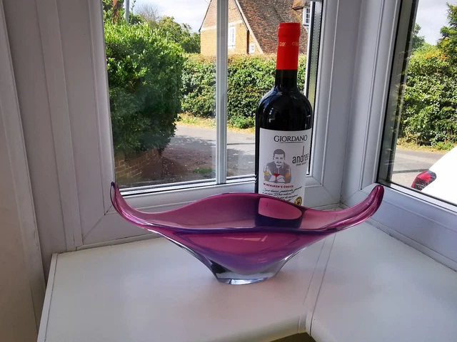 Large Vintage Czech/ Murano Ruby Opalescent & Clear Art Glass Bowl C1970's