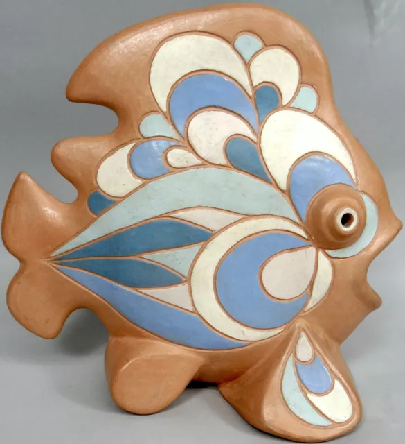 Vtg Angel Fish Pottery Figurine J Corral Made in Chile Large Big 10in tall MCM