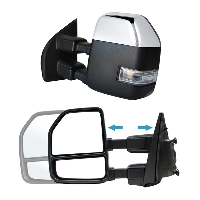 Tow Mirrors Power Heated Fits 17-20 Ford F-350 F-450 F-550 Super Duty Chrome Cap