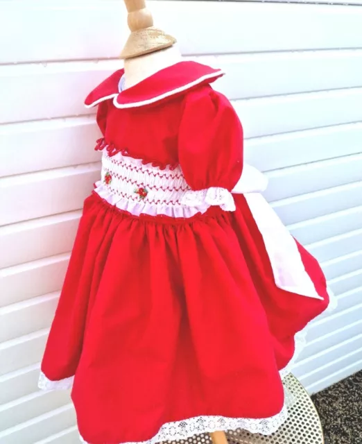 DREAM 0-8 years BABY GIRLS Red Xmas traditional Spanish  smocked lined  dress