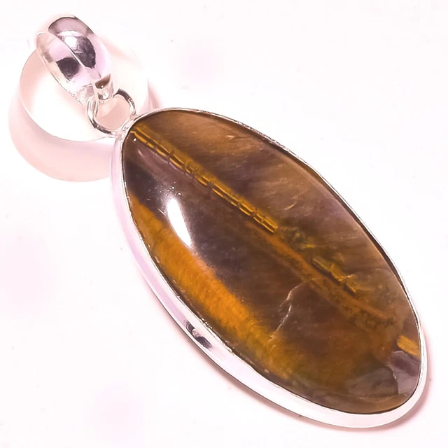 Tiger's Eye Silver Plated Gemstone Pendant 2.10" PA 3001