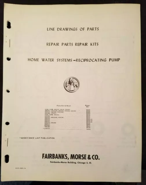 Fairbanks-Morse Line Drawings Repair Parts Home Water System Reciprocating Pumps