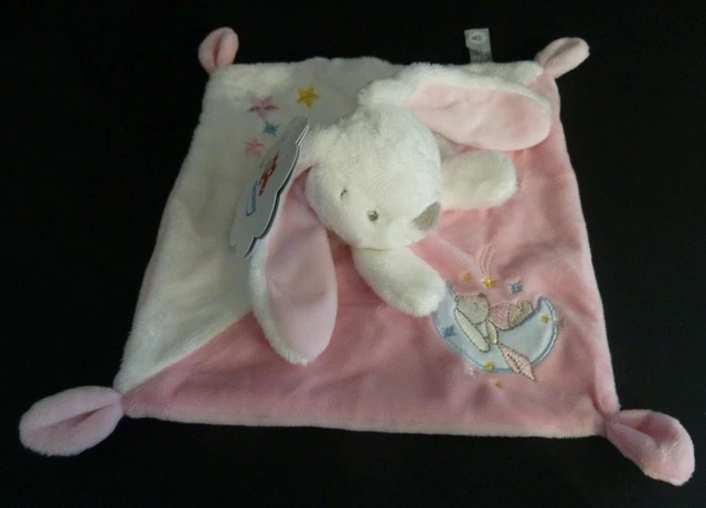 26. Doudou Plat Simba Nicotoy Lapin Blanc Rose Lune Bleu Etoile Jaune Carre Neuf