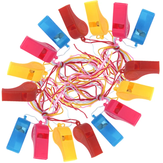 48pz Pipa Bambino con Cordino Funny Whistle Giocattolo per Giochi Sportivi Emergenze