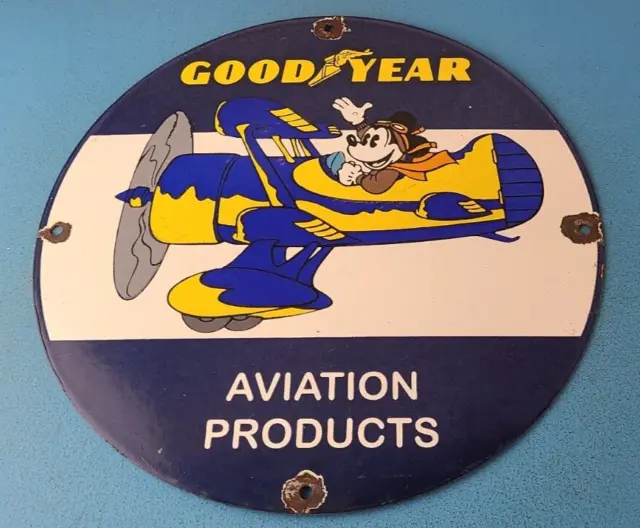 Vintage Goodyear Tires Sign - Porcelain Service Mickey Mouse Gas Oil Pump Sign