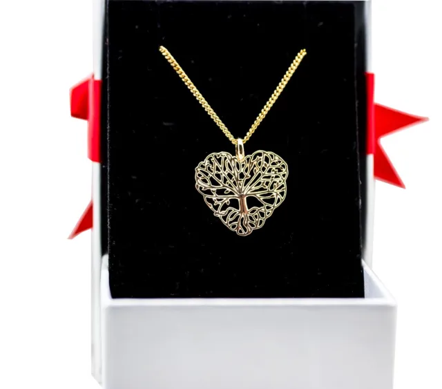 Pendentif coeur arbre en plaqué Or 18 carat seul ou avec chaine 45cm 50cm boite