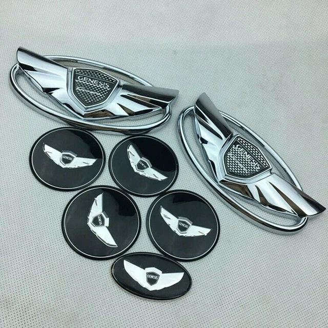 7pcs Car Front Hood Grille Rear Emblem Wheel Cover for GENESIS Coupe-SILVER