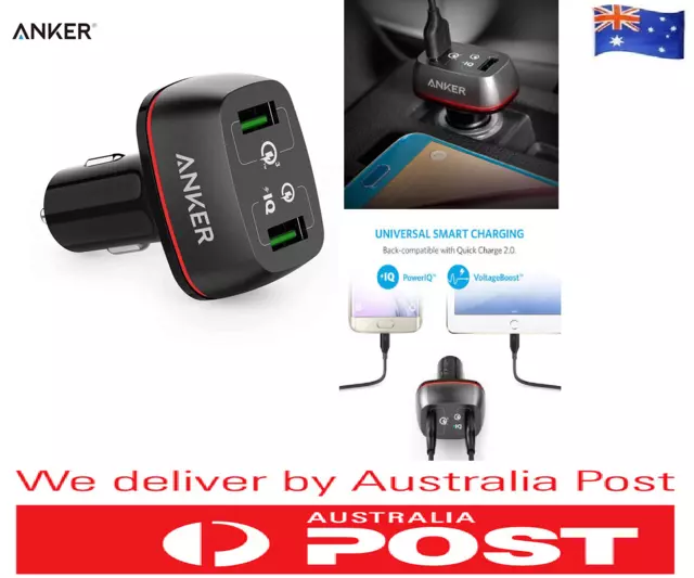 Original Anker 42W SUPER FAST QC 3.0 Car Charger PowerDrive+ 2 USB Quick Caravan