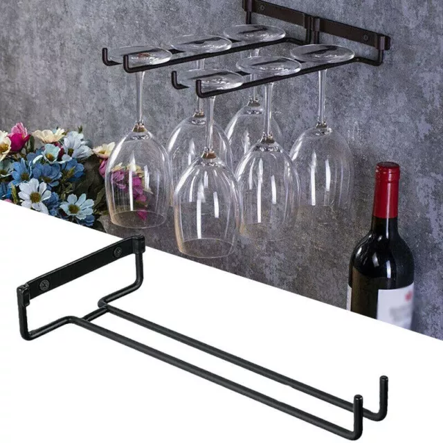 Iron Wine Glass Cup Holder Rack Under Cabinet Stemware Kitchen Storage Hanger