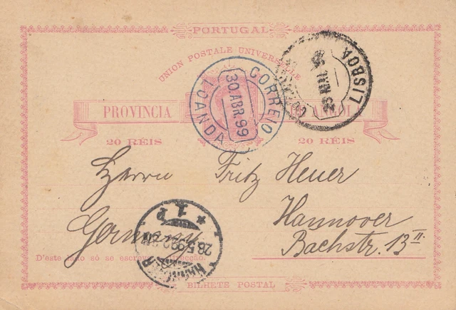 Angola: 1899 post card Loanda to Hannover