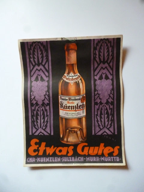 Künzlen Etwas Gutes Dt. Weinbrand Sulzbach-Murr  Original Plakat 1920er Jahre