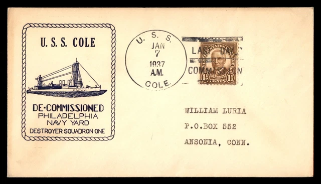 Uss Cole Ribbon MAYFAIRSTAMPS USS COLE 1937 de commissioned Naval Cover aau_35229 $1.48 ...