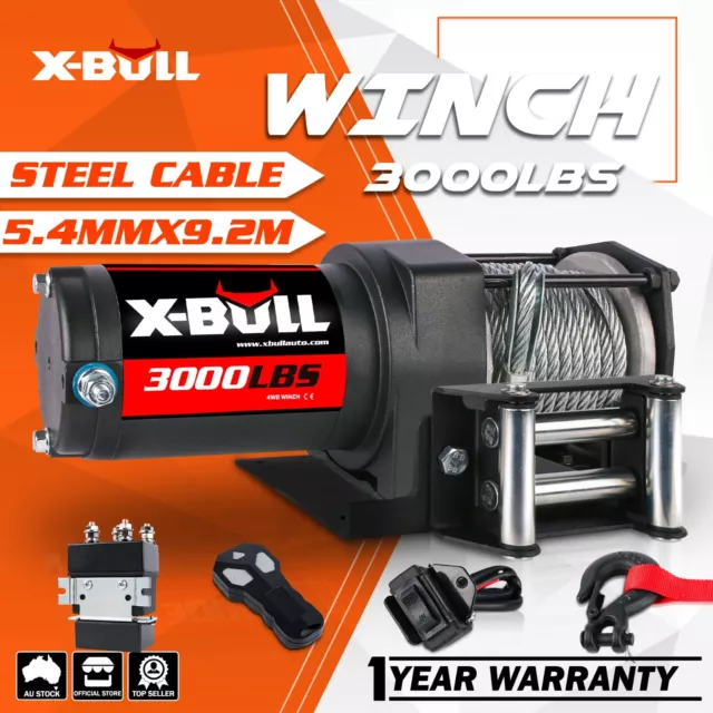 X-BULL Electric Winch 3000LBS 12V Steel Cable Wireless Remote ATV UTV 4WD BOAT