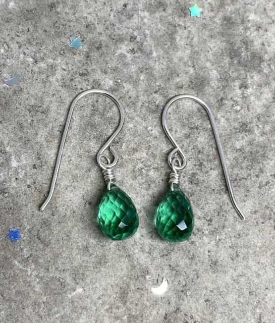 Sterlingsilber grün Kristall hängende Ohrringe, elegante Ohrringe, Geschenk für Ehefrau