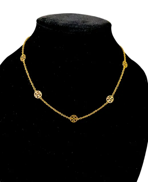 Auth NEW Stunning Tory Burch GOLD Delicate Logo Necklace 18 -19" w/ Dust Cover