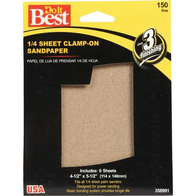 Hoja de lijado de energía Do it Best 150 grano 1/4 hoja (paquete de 6) fuente de SIM 358991 GA,