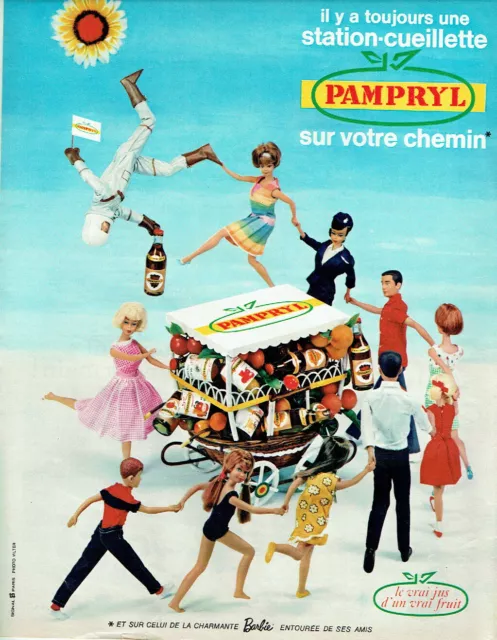 Publicité Advertising 1020  1966 Pampryl    jus de fruits poupées Barbiie