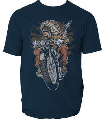 Indian Native Biker mens t shirt American Wolf Motorcycle motor bike S-3XL