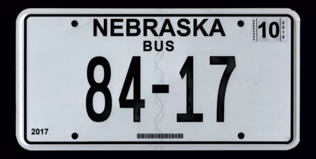 Natural October 2018 NE Nebraska BUS License Plate 84-17 low number