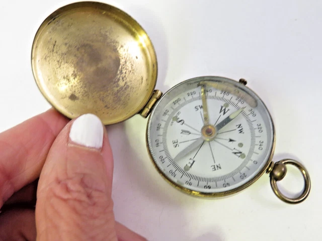 Antique German Made Pocket Compass Brass and Works