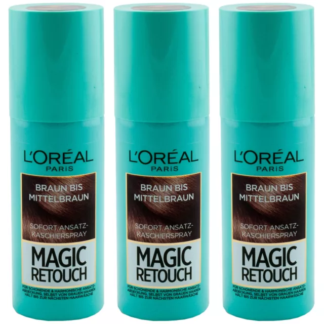 Loreal Magic Retouch MARRÓN a MARRÓN MEDIO 3 x 75 ml enfoque spray de camarote