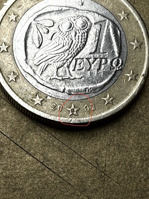 1 Euro Münze Eule Mit S Im Stern 1 EURO MÜNZE Eule Griechenland Fehlprägung S im Stern - 2002 EUR 4.444