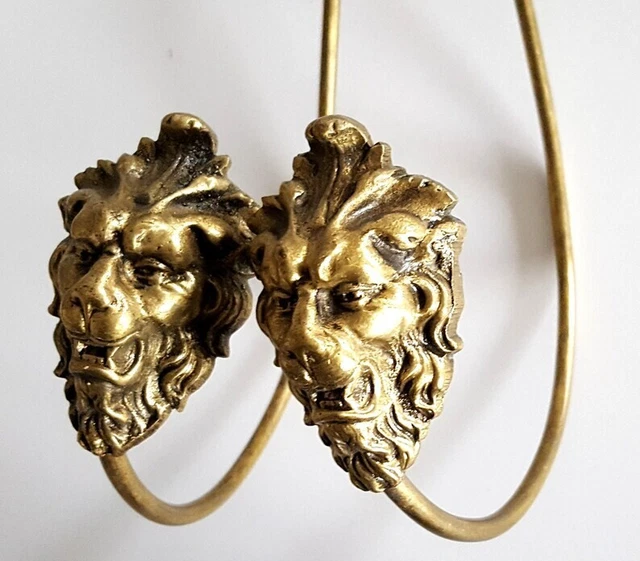 Lion figure Paw Antique drapery tie back hooks x 2 French brass curtain holders