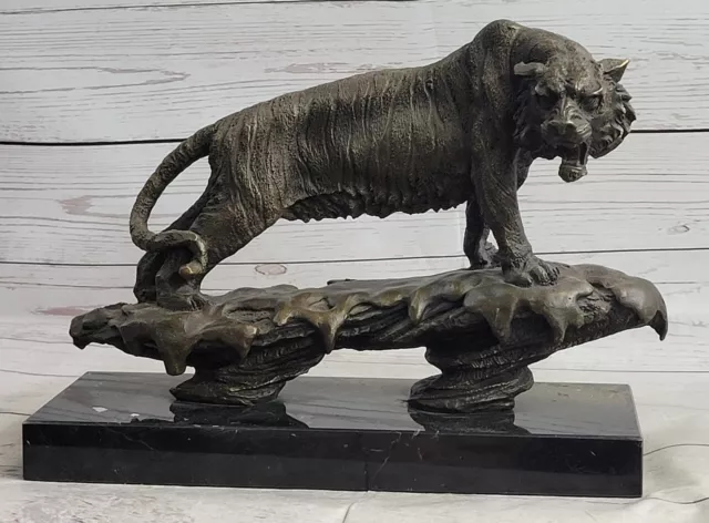 Hecho a Mano Firmado Bugatti Tigre Vida Silvestre Bronce Macizo Escultura Figura