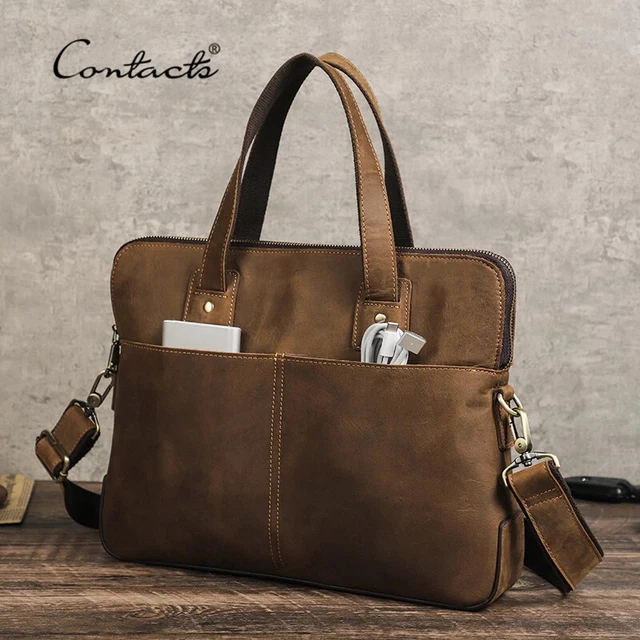 Vintage Men Leather Crossbody Bag Briefcase Handbag For 13.3" Laptop 36x27x6.5cm