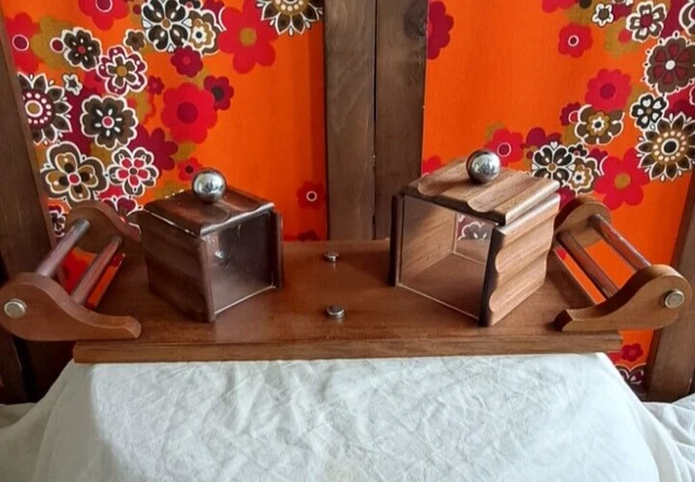 ART DECO Service Tabac sur Plateau Double poignées Chrome 2 Boîtes Bois + verre