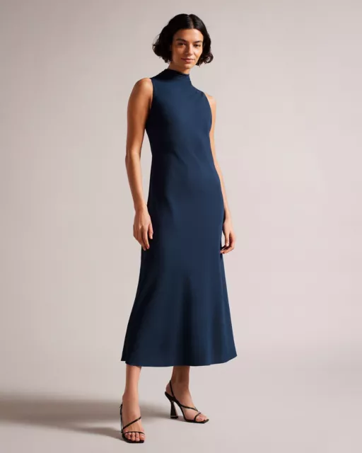 TED BAKER Cowl Eleanar High Cowl Neck Tie Bow Midi Dress Sz 0 US 2 $295 NWT