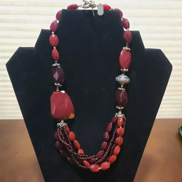 Akr Amy Kahn Russell Red Faceted Multi Strand Sterling Silver Statement Necklace