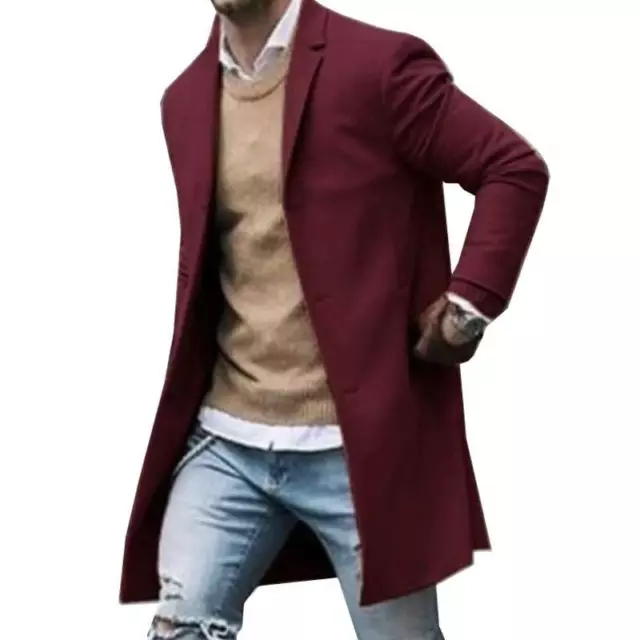 Men's Winter Warm Trench Coat Outwear Overcoat Casual Long Sleeve Button Jacket 10