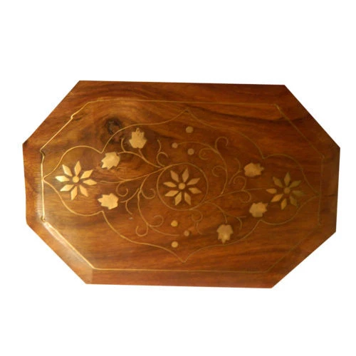 Caja de madera flores octogonal 15x10x5cm latón diseño almacenamiento baúl hogar