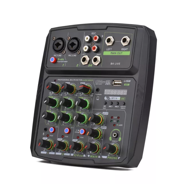 4-Kanal Audio Mixer Mischpult -Bildschirm Eingebaute Soundkarte Q3Y8