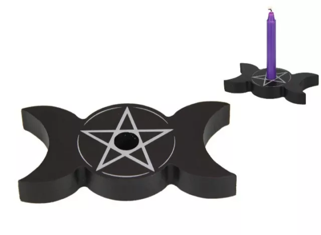 Candle Holder Spell Witch Themed Triple Moon Design Black 1pce 10cm