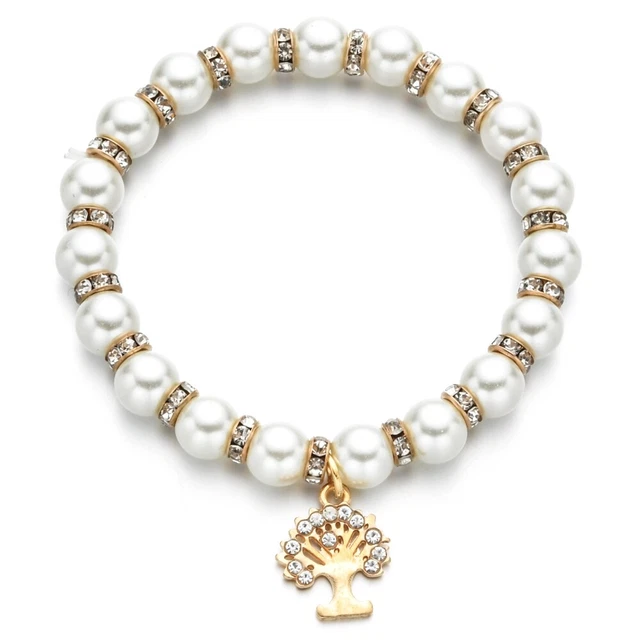 Arrmband mit Charms Anhänger Perlenarmband Gold Baum der Zugehörigkeit Geschenk